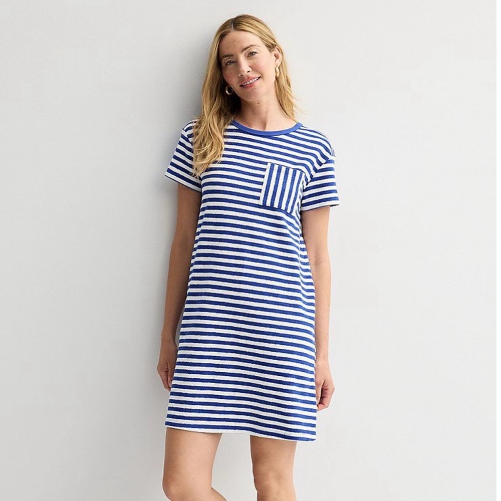 Sonoma Blue & White Striped Towel Terry T-shirt Dress, size Large, cover-up